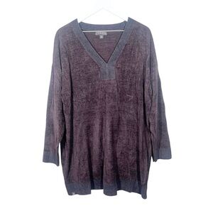 Barefoot Dreams Vince Relaxed V-Neck Tunic Sweater - Plum